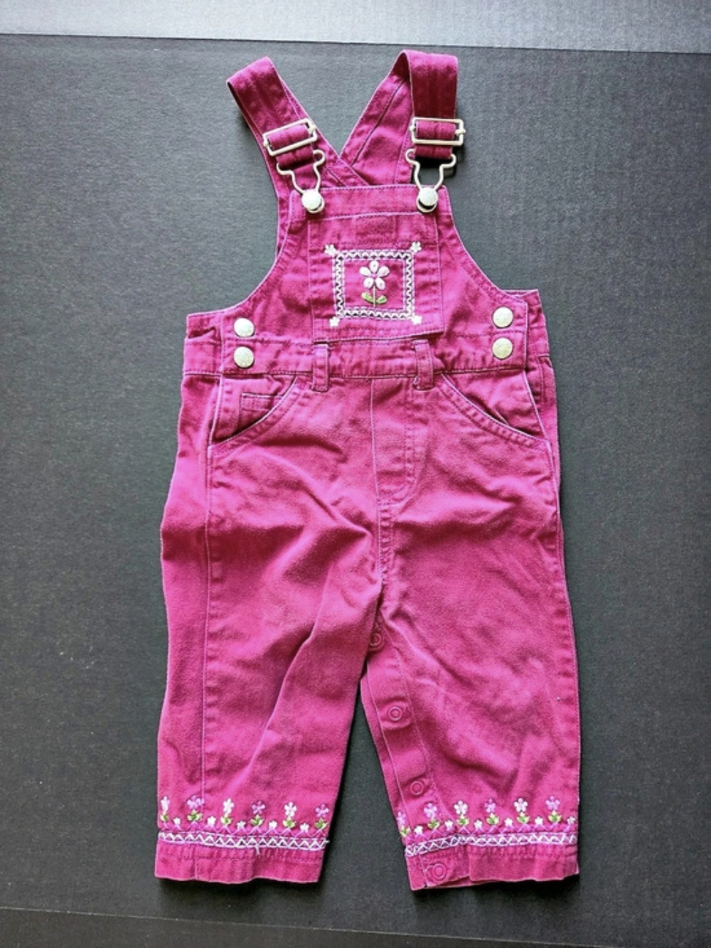 Vtg The Children's Place Pink Baby Girl Overalls Flower Embroidery 6-9M